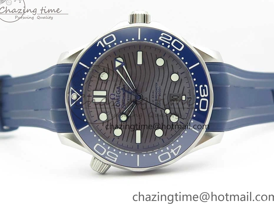 0123 StreetReady 2018 Seamaster Diver 300M VSF 1:1 Best Edition Blue Ceramic Gray Dial on Blue Rubber Strap A8800 V2 (Black Balance Wheel) 7963